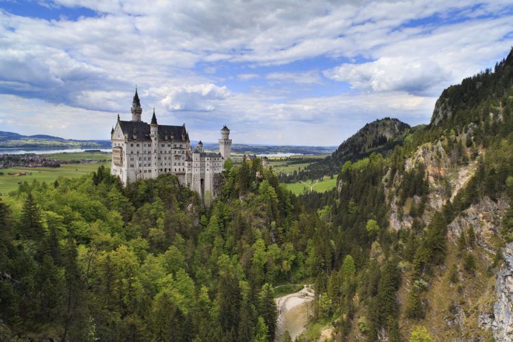 zamok, Noyshvanshtayn, Bavaria, Germany, Rock, Forest, Oseny, Zamok, Landscape, Castle HD Wallpaper Desktop Background