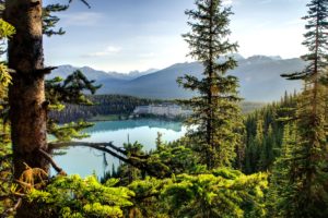 canada, Trees, Sky, Forest, Lake, Hotel, Nature, Mountains, House