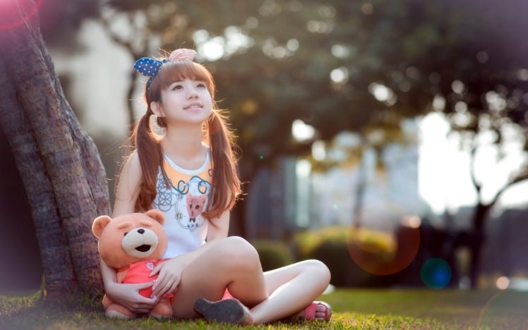 girl, Bear, Mood, Asian HD Wallpaper Desktop Background
