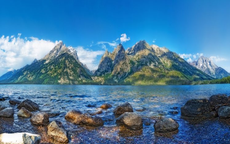 mountains, Lake, Beach, Rocks, Forest, Usa HD Wallpaper Desktop Background