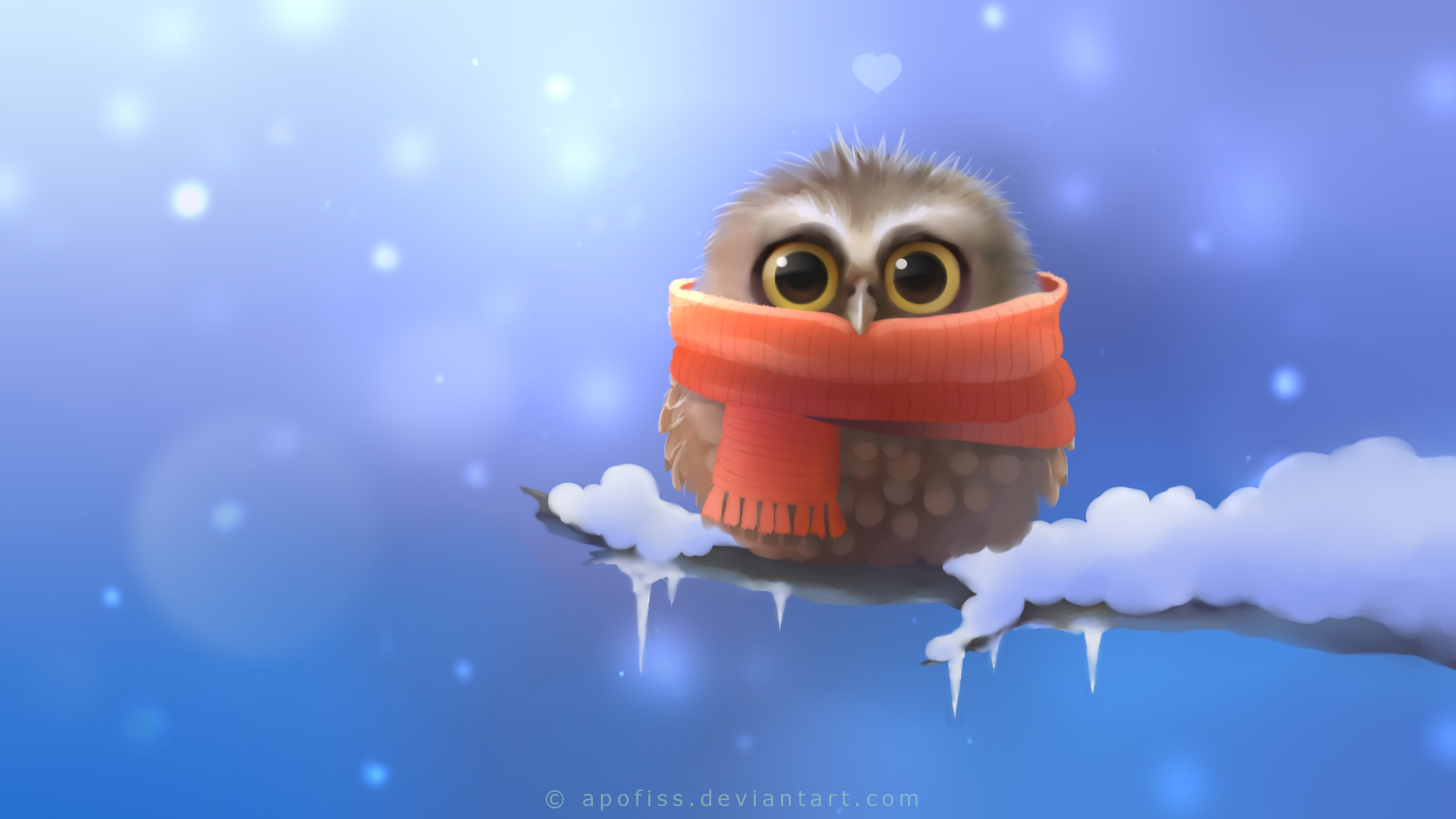 owl, Bird, Snow, Winter, Drawing, Scarf, Cartoon, Cute, Eyes, Pov Wallpaper