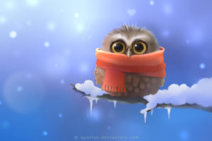 owl, Bird, Snow, Winter, Drawing, Scarf, Cartoon, Cute, Eyes, Pov