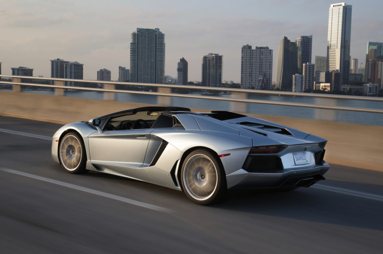 2014, Lamborghini, Aventador, Roadster, Supercar, Silver HD Wallpaper Desktop Background