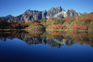 mountains, Autumn, Bush, Lake, Reflection