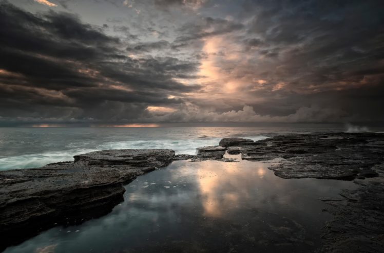 sea, North, Narrabeen, Waves, Queensland, Sky, Clouds HD Wallpaper Desktop Background