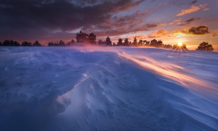 winter, Cold, Sun, Snow, Sunrise, Dawn, Sunset HD Wallpaper Desktop Background