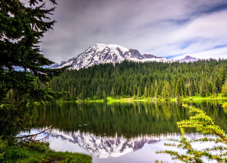 national, Park, Mount, Rainier, Flowers, Mountains, Lake, Reflection, Volcano HD Wallpaper Desktop Background