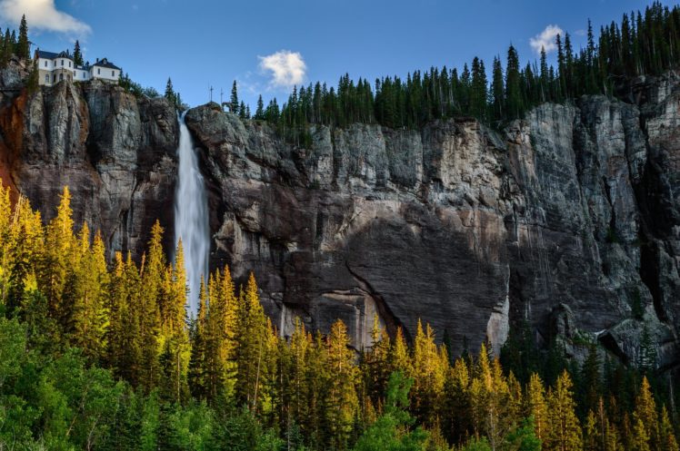 mountains, Waterfalls, Forest, Usa, Colorado, Cliff HD Wallpaper Desktop Background