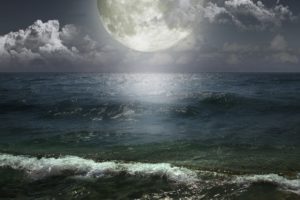 moon, Waves, Clouds, Sea, Ocean, Sky