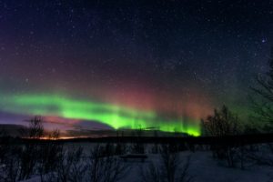 severnoe, Lights, Landscape, Winter, Snow, Finland, Northerb, Stars, Sky