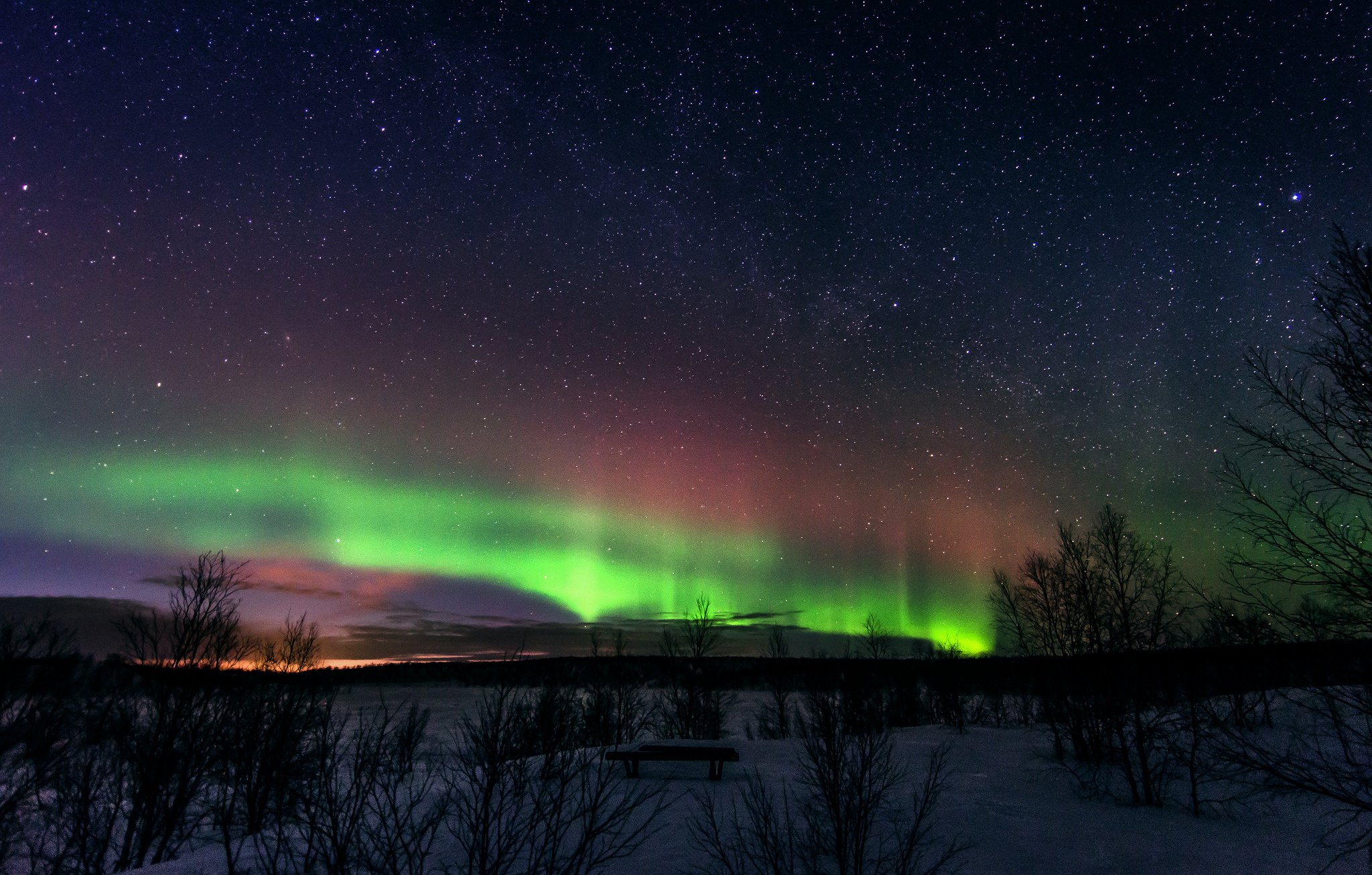 severnoe, Lights, Landscape, Winter, Snow, Finland, Northerb, Stars, Sky Wallpaper
