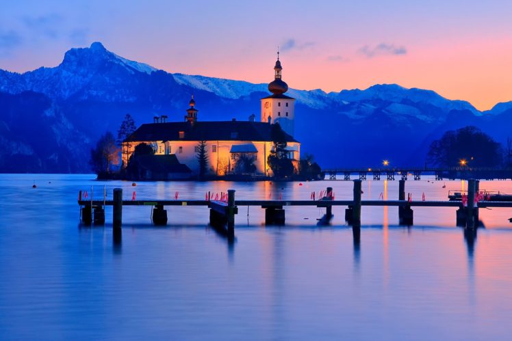 cityaeyaey, Austria, Gmunden, Lake, Traunsee, Church, Castle HD Wallpaper Desktop Background