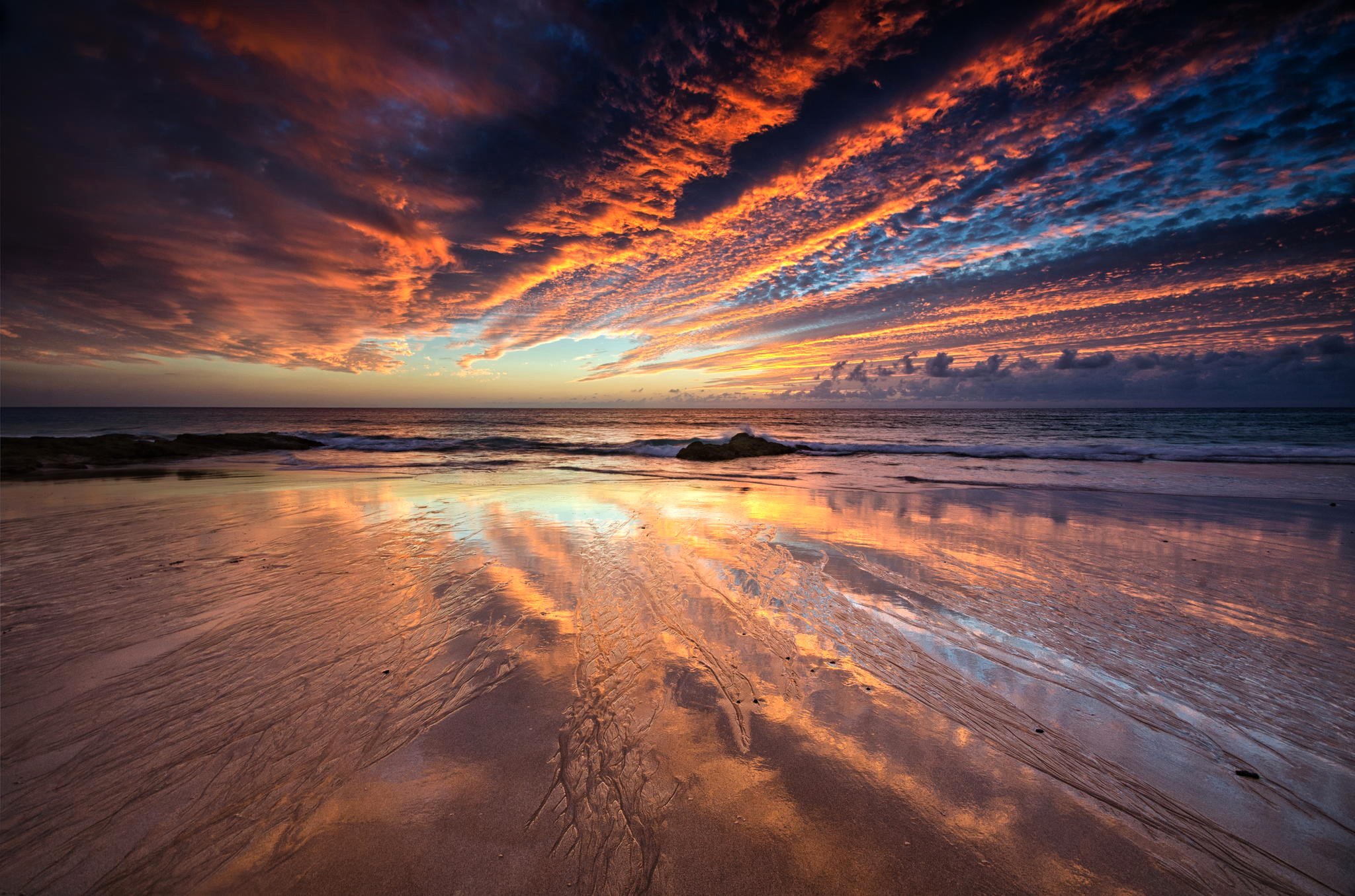 clouds, Sunset, Sea, Tide, Reflection, Beach, Sky Wallpaper