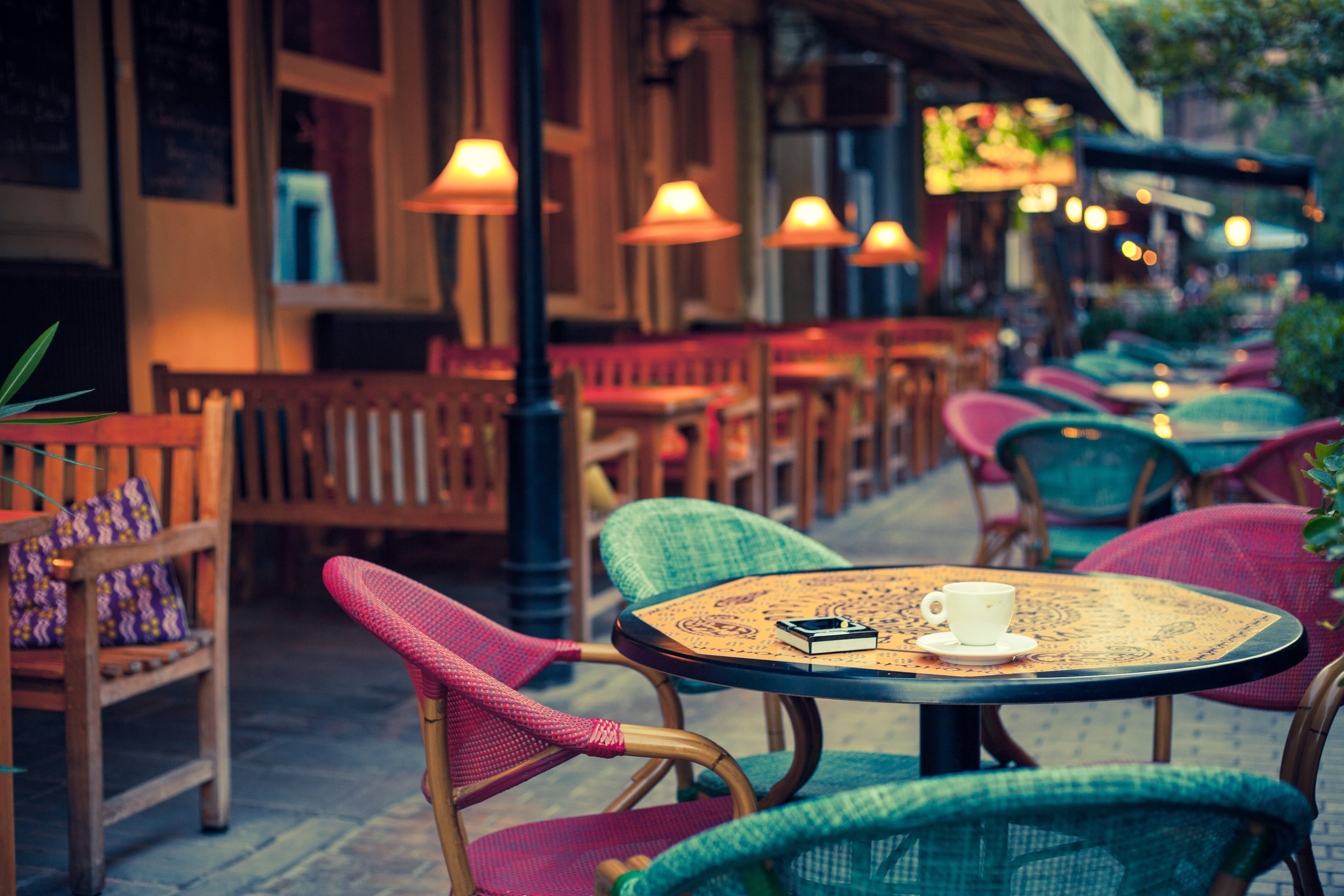 Lamp Tables Old Fashioned Street Cafe Terrace Chairs City Design Wallpapers Hd Desktop And Mobile Backgrounds