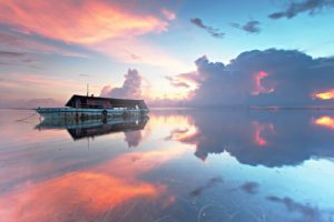 sunset, Boat, Landscape, Sea, Ocean, Reflection