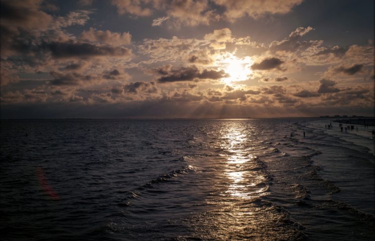 waves, Beach, Sea, Sun, Ocean, Sunset, Sunrise, Clouds HD Wallpaper Desktop Background