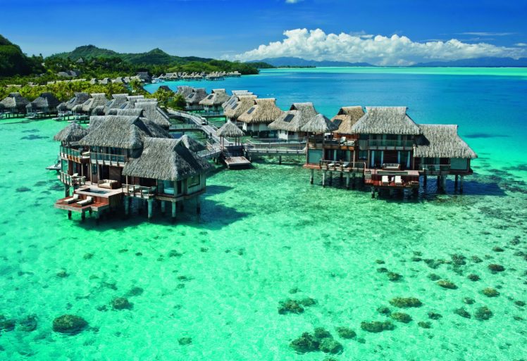 french, Polynesia, Tropics, Sea, Scenery, Bungalow, Nature, Building, Ocean, Tropical HD Wallpaper Desktop Background