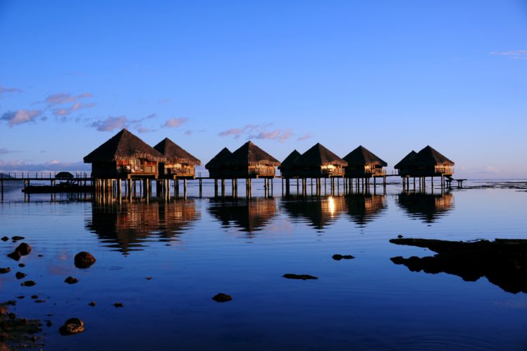 tropics, River, Tahiti, Bungalow, Nature, Tropical, Sea, Ocean, Reflection HD Wallpaper Desktop Background
