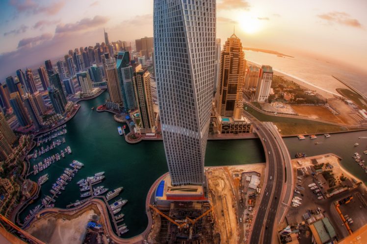 city, Dubai, United, Arab, Emirates, Skyscrapers, Sunrise HD Wallpaper Desktop Background