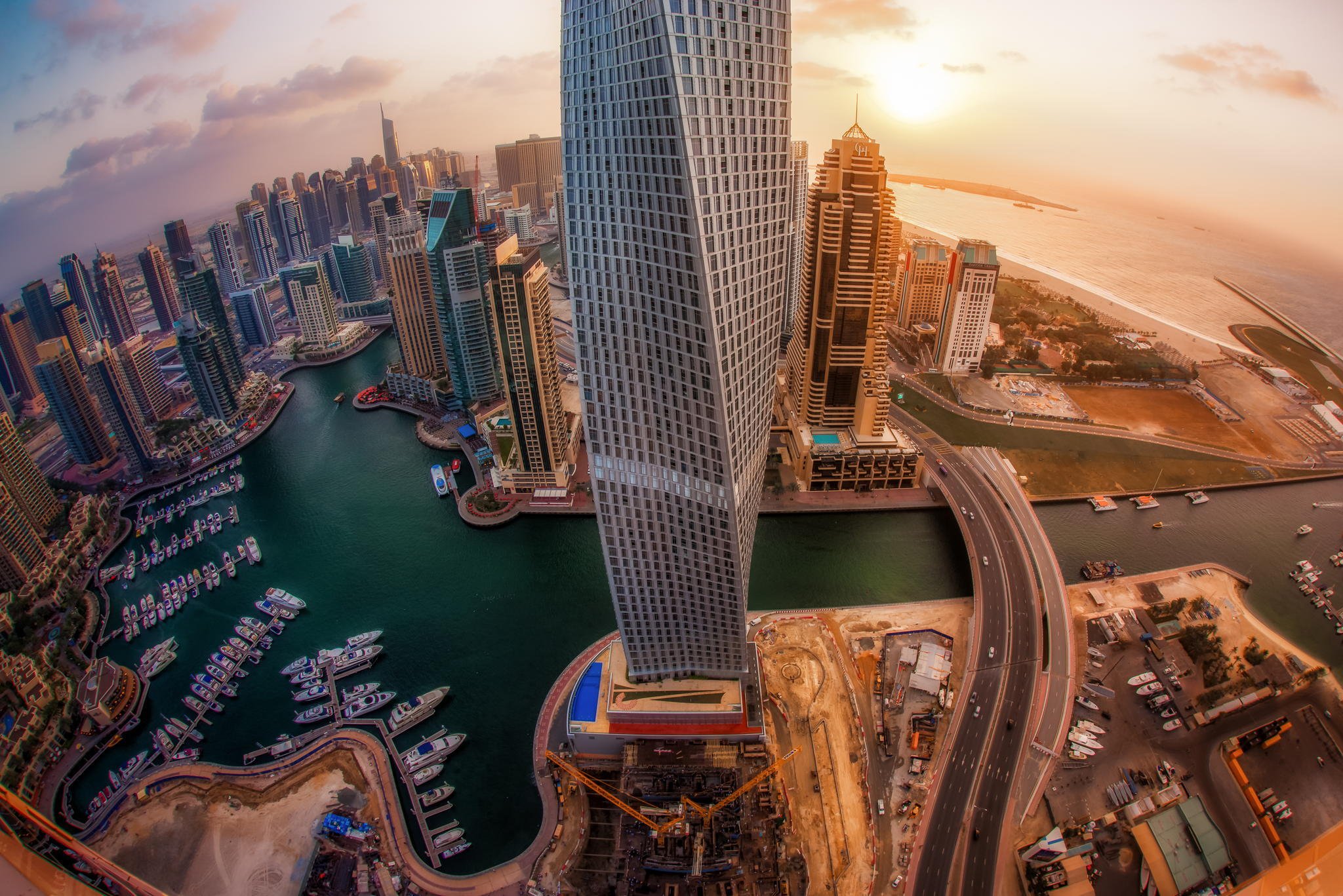 city, Dubai, United, Arab, Emirates, Skyscrapers, Sunrise Wallpaper