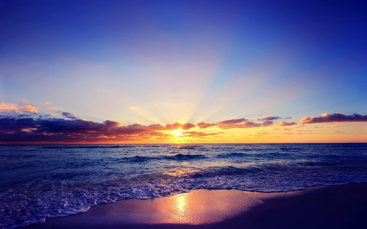 sea, Sunset, Sun, Beach, Clouds, Clouds HD Wallpaper Desktop Background