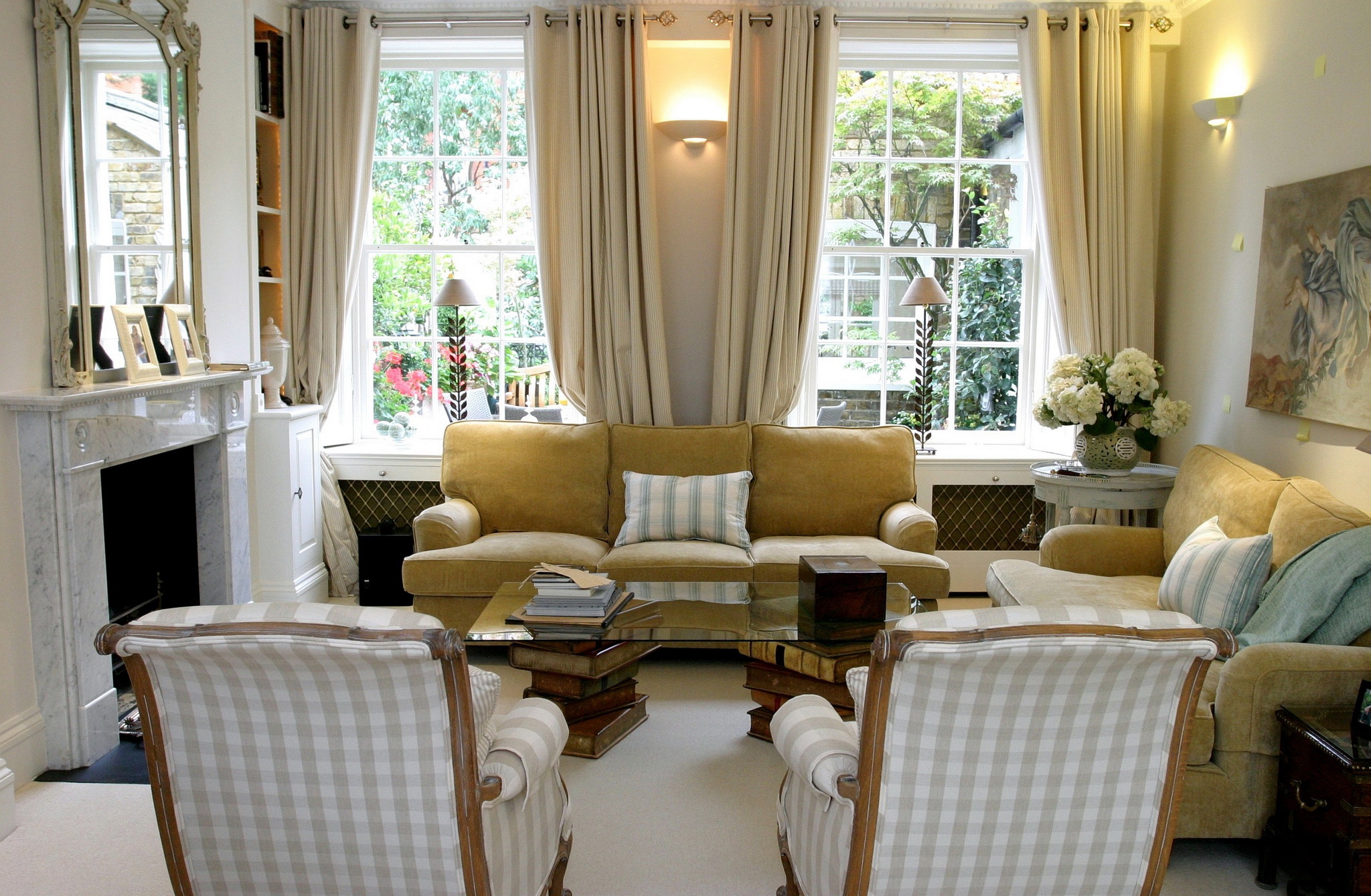 interior, Armchair, Sofa, Fireplace, Window, Design, Furniture Wallpaper