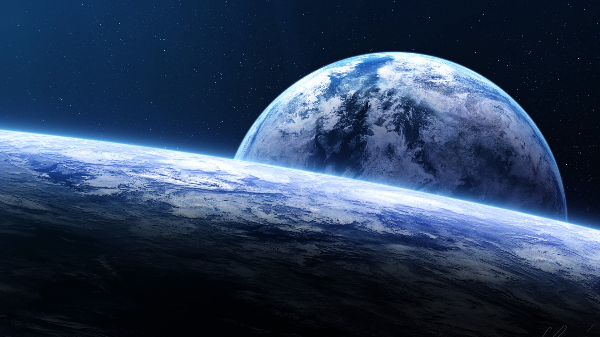 planetscape, Space, Sci fi, Planets, Landscapes, Moon, Stars Wallpaper