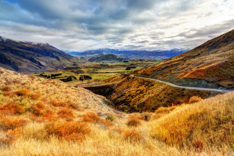 new, Zealand, Nature, Landscapes, Valley, Hills, Mountaisn, Fields, Sky, Clouds, Trees, Roads HD Wallpaper Desktop Background