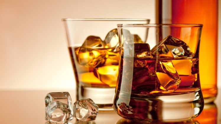 whiskey, Drink, Alcohol, Glasses, Bottles, Ice, Cubes, Drinks HD Wallpaper Desktop Background