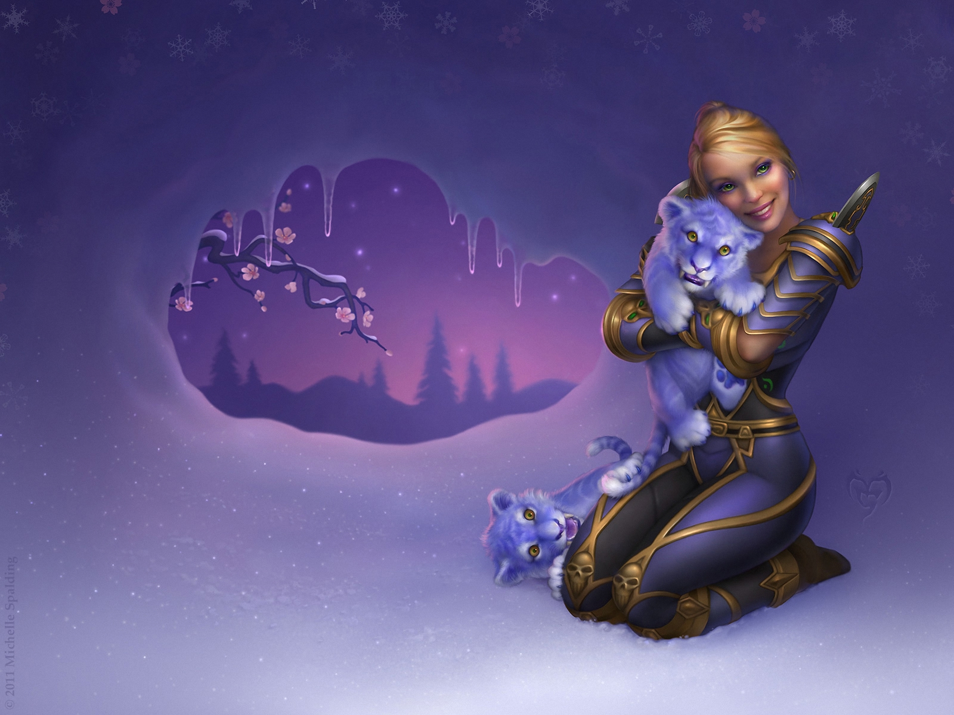 world, Of, Warcraft, Girls, Fantasy, Tiger, Cubs, Babies, Wome, Females, Blondes Wallpaper