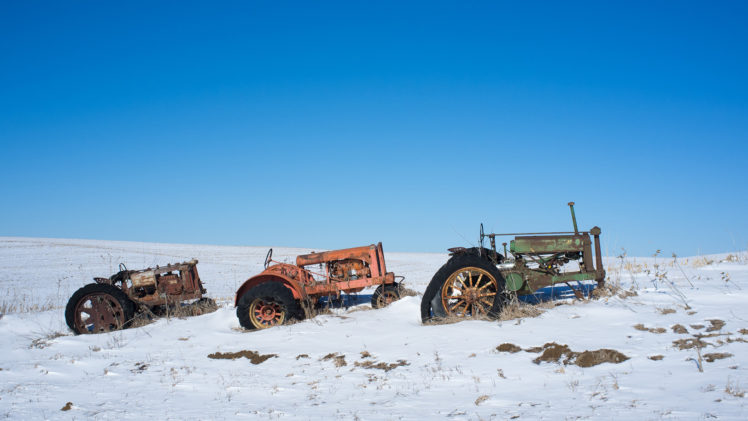 tractor, Snow, Winter, Rust, Abandon, Deserted, Landscapes, Vehicles, Sand, Snow, Winter, Rustic, Sky HD Wallpaper Desktop Background