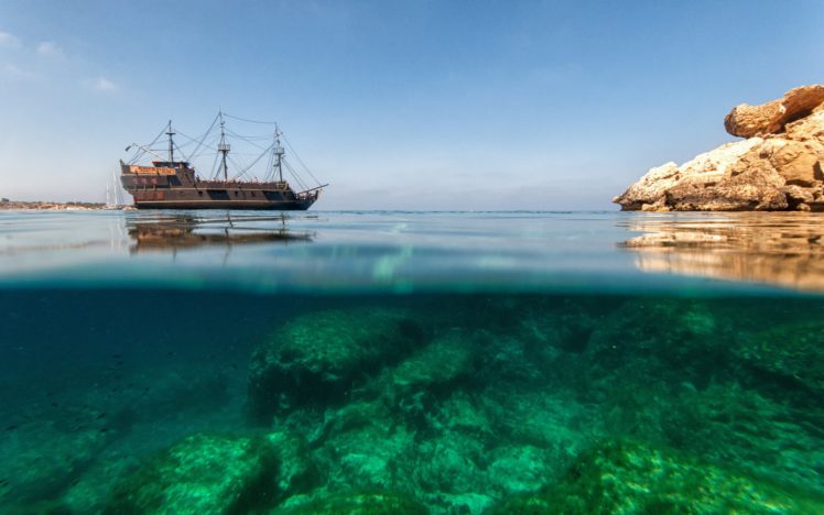 horvaiya, Sea, Nature, Europe, Rock, Underwater, Pirate, Ship, Ships, Frigate, Ocean HD Wallpaper Desktop Background