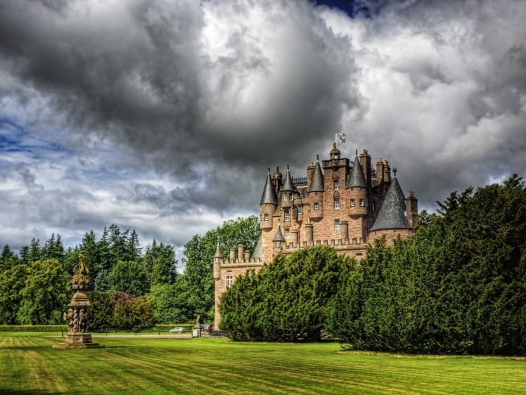 scotland, Zamok, Glamis, Cloud, Lawn, Hdr, Castle HD Wallpaper Desktop Background