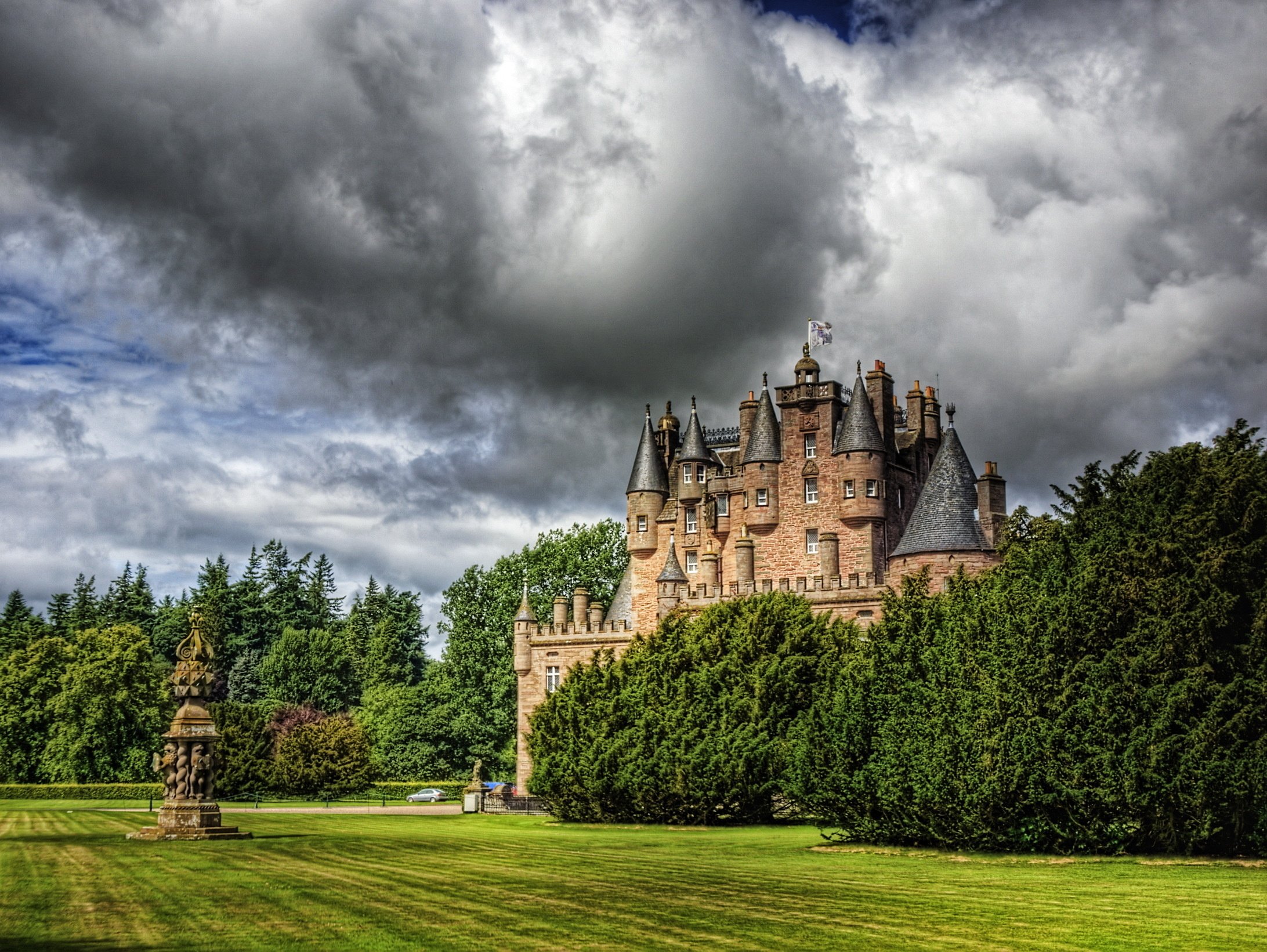 scotland, Zamok, Glamis, Cloud, Lawn, Hdr, Castle Wallpaper