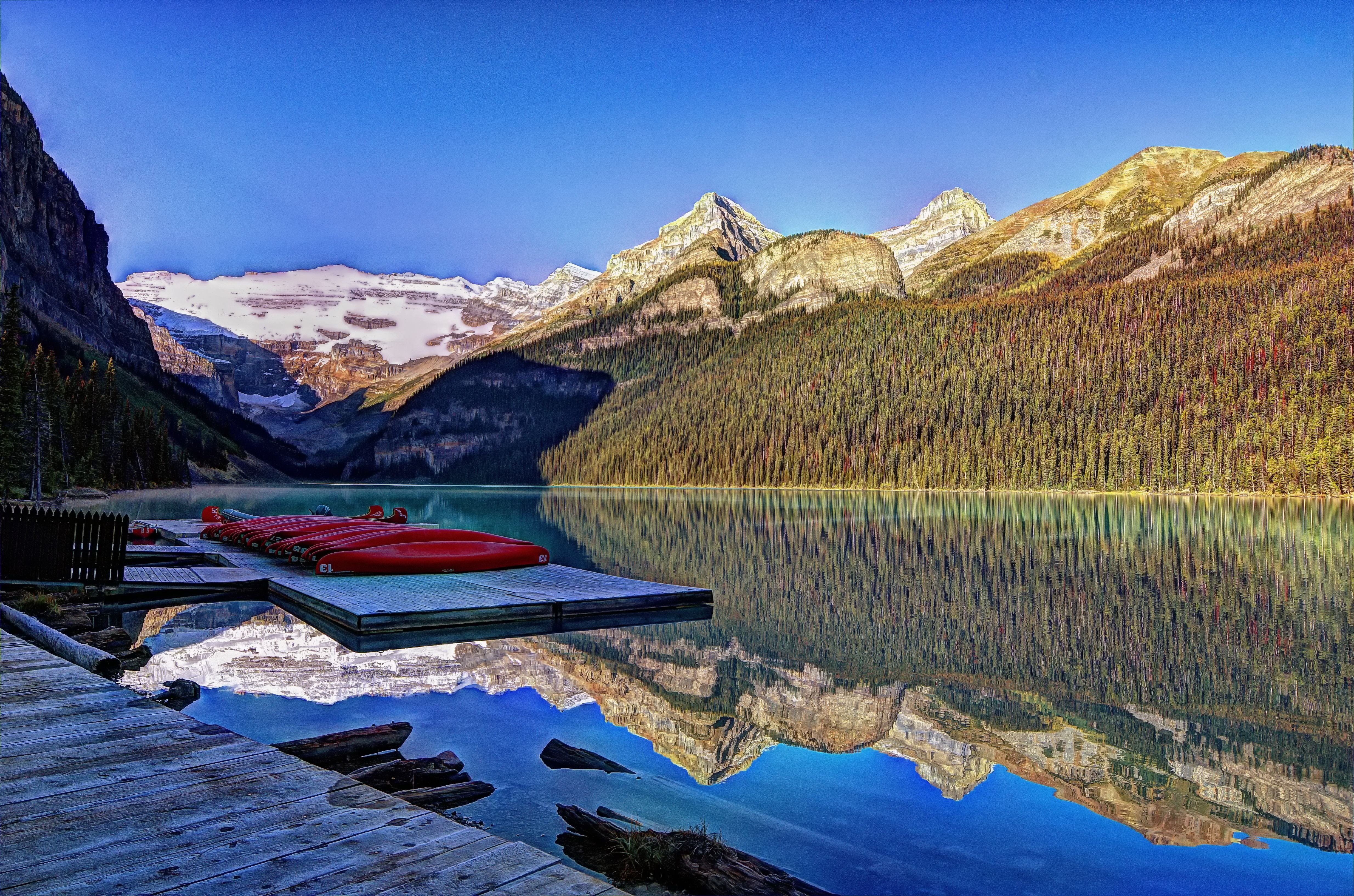 lake, Louise, Banff, National, Park, Alberta, Canada, Reflection, Mountains Wallpaper