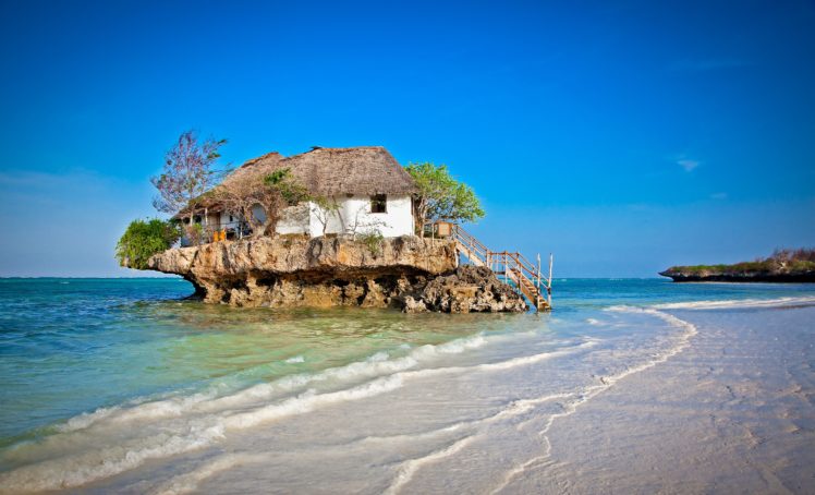 staircase, Island, House, Sea, Trees, Beach, Ocean HD Wallpaper Desktop Background