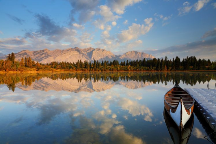 mountains, Forest, Lake, Marina, Boat, Reflection HD Wallpaper Desktop Background
