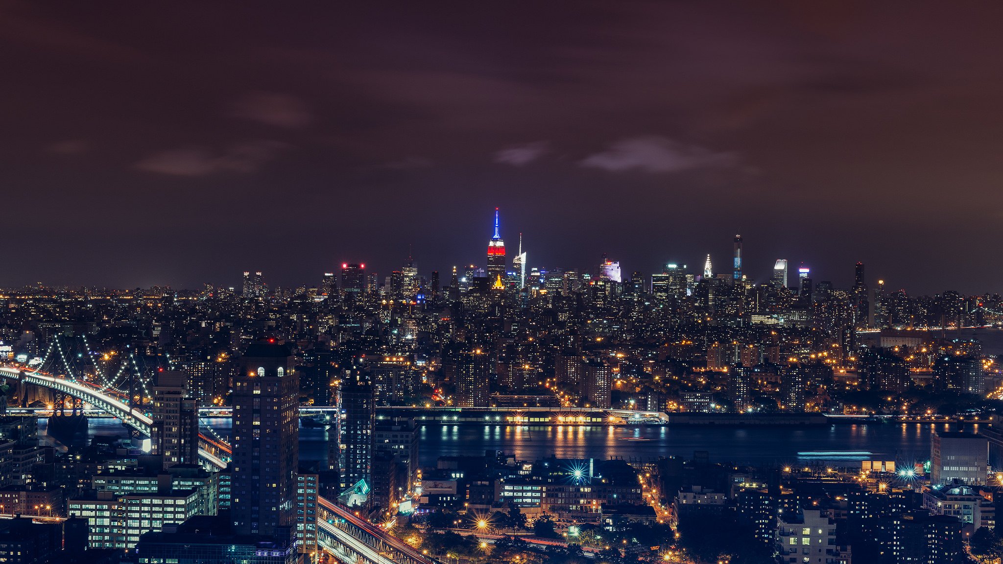 architecture, Buildings, Cities, Cityscape, Contrast, Empire, Lights, Night, Panorama, Place, Rivers, Scenic, Shift, Skyline, Skyscrapers, State, Tilt, View, Water, Window, World, New york, Nyc, Bridge, Brooklyn Wallpaper