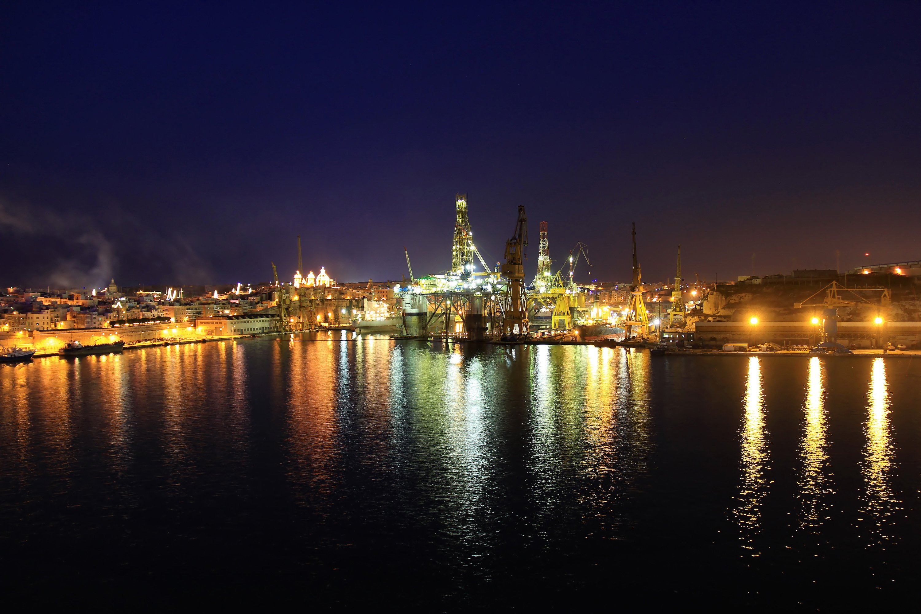 malta, River, House, Marina, Floriana, Night, Cities, Reflection Wallpaper