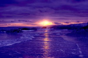 sunset, Ocean, Sea, Blue, Purple