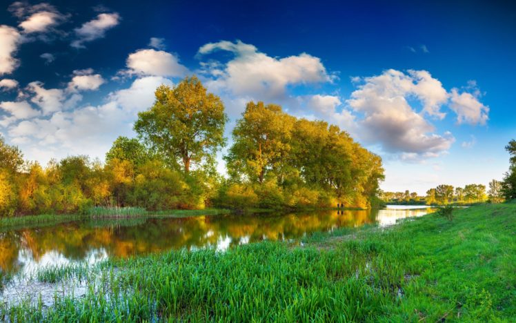 river, Nature, Sky, Sun, Trees, Green HD Wallpaper Desktop Background