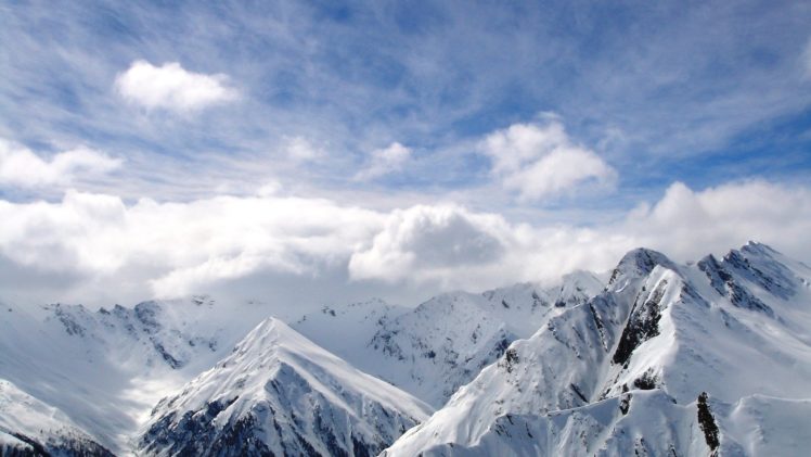 mountains, Winter, Snow, Clouds, White, Sky HD Wallpaper Desktop Background