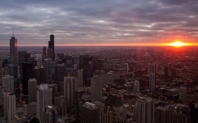 chicago, Buildings, Skyscrapers, Sunset, Architecture, Cities, Sky, Clouds, Sunrise HD Wallpaper Desktop Background