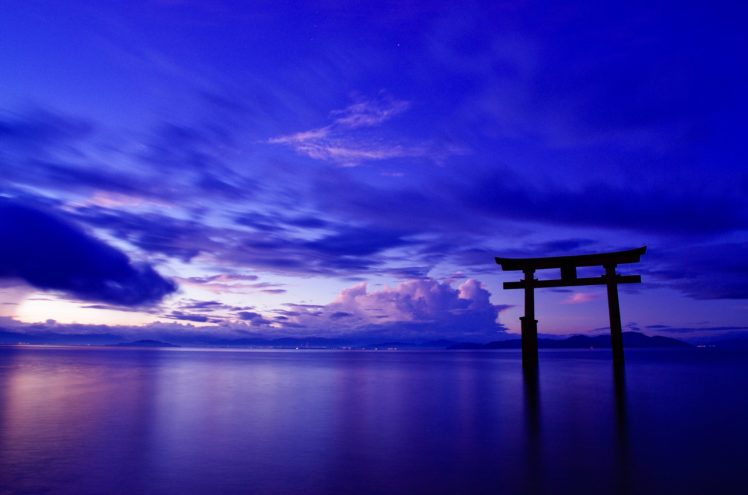 clouds, Gate, Ocean, Sky, Japan, Sea, Bokeh HD Wallpaper Desktop Background