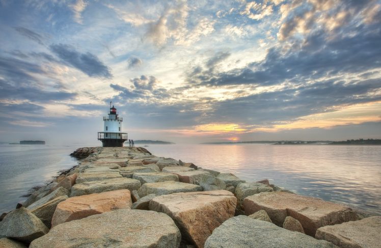 sunset, Sea, Lighthouse, Landscape HD Wallpaper Desktop Background