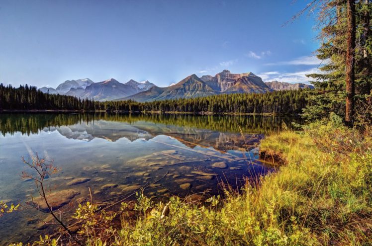 herbert, Lake, Banff, National, Park, Alberta, Canada, Reflection, Mountains HD Wallpaper Desktop Background
