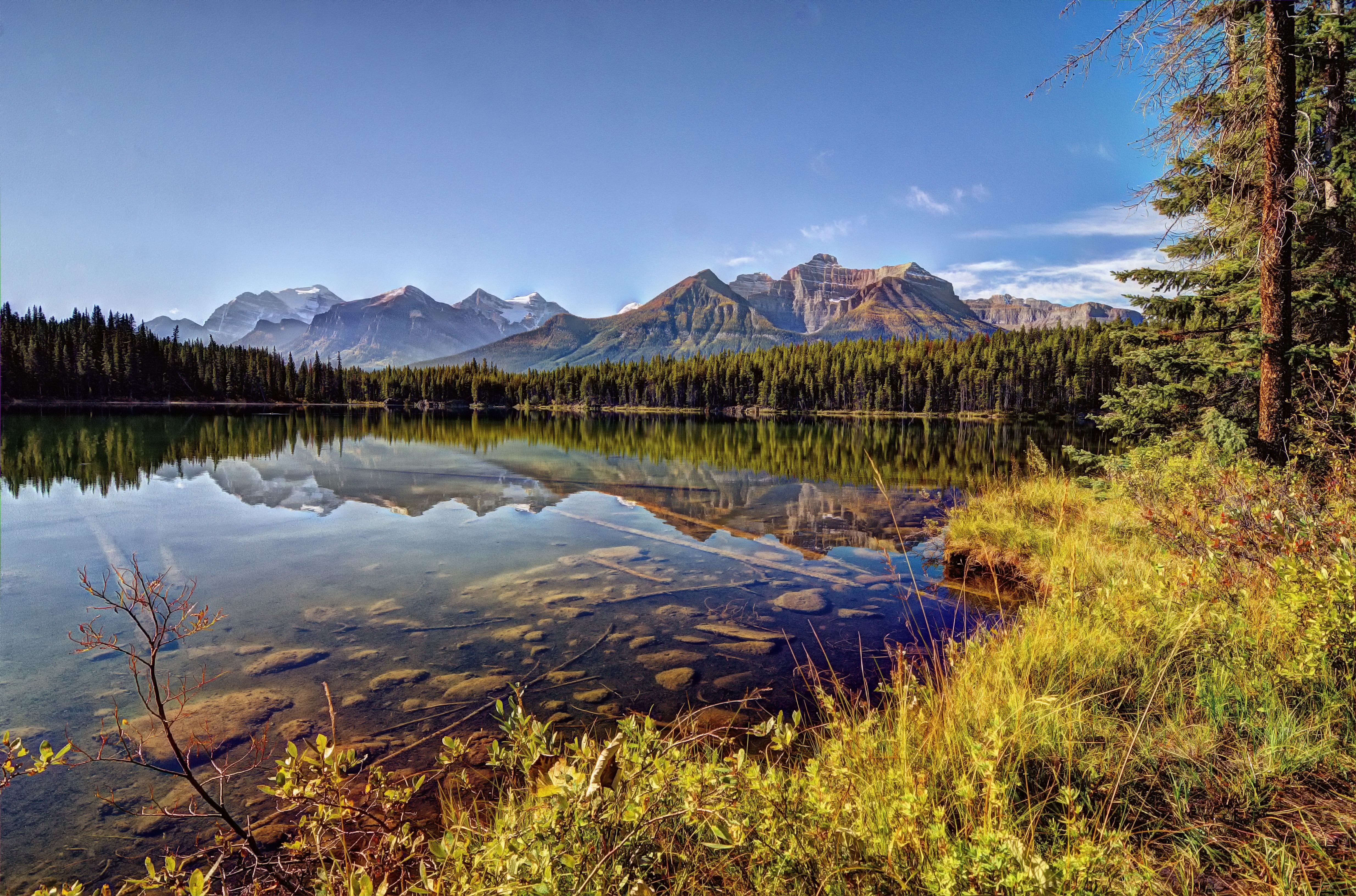 herbert, Lake, Banff, National, Park, Alberta, Canada, Reflection, Mountains Wallpaper