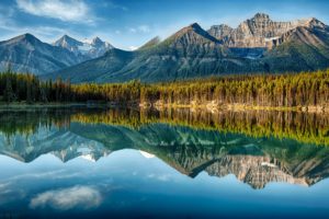 sky, Clouds, Mountain, Forest, Lake, Reflection, Trees