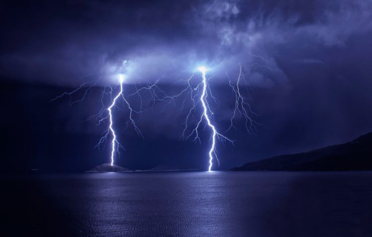 storm, Mountain, Lake, Lightning, Clouds, Sky HD Wallpaper Desktop Background