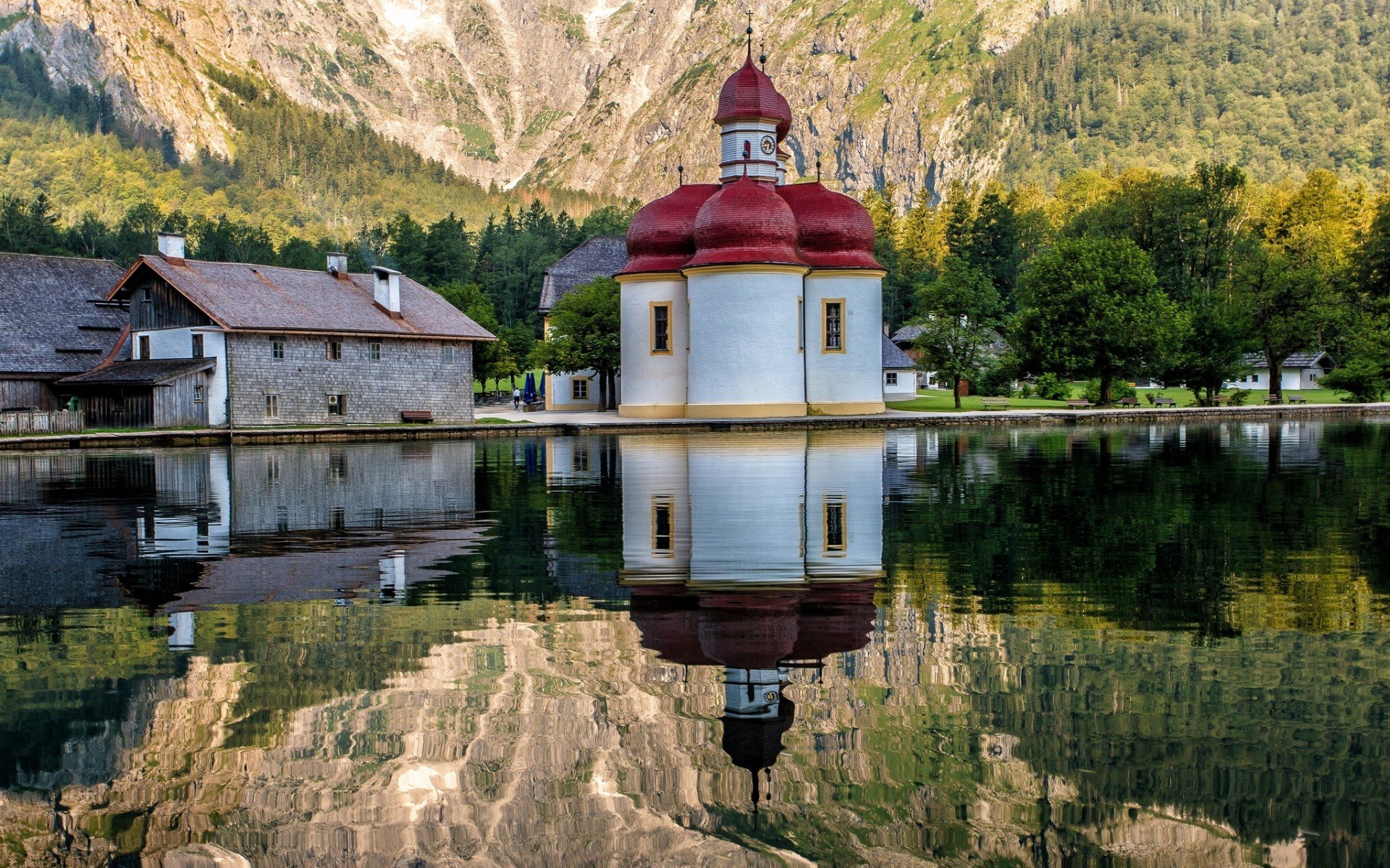 reflection, Lake, Building Wallpaper